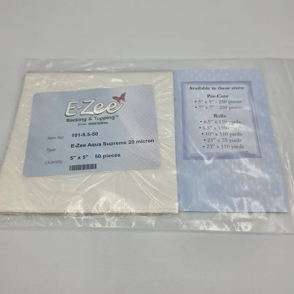 E-Zee Backing & Topping Aqua Supreme 5x5 Water Soluble 20 mic. -50 Count Sheets